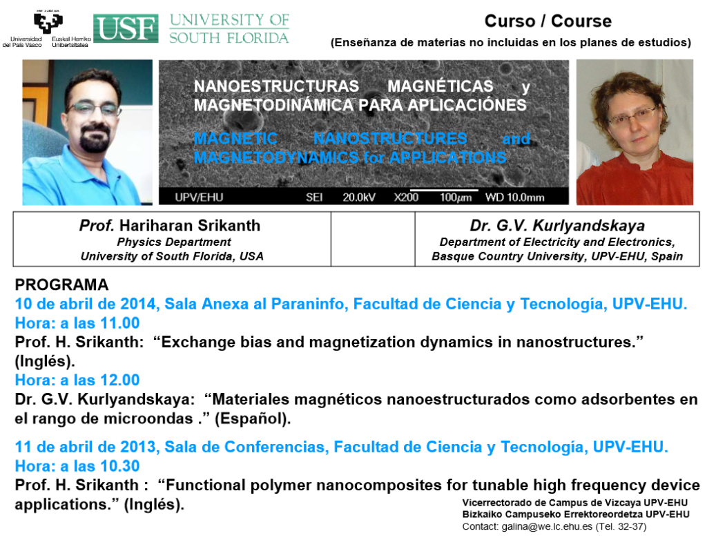 BCMaterials Invited Talk. Prof. Hariharan Srikanth. Physics Department, University of South Florida, USA