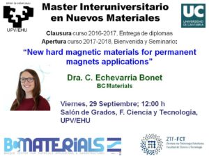 Charla Apertura del “Máster Universitario en Nuevos Materiales” a Cargo de Cristina Echevarria